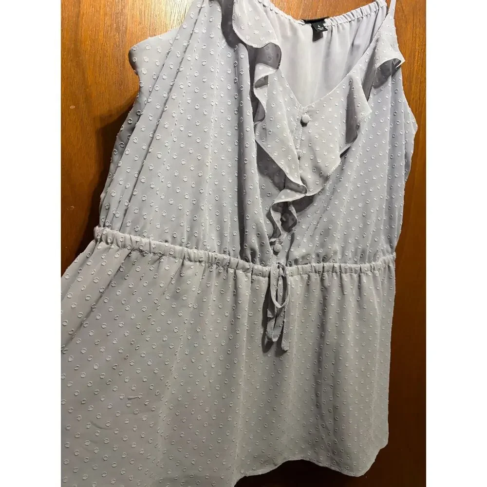 Torrid 4X Swiss Dot Ruffle Tank Top Gray Tie Waist Sleeveless Peplum Plus